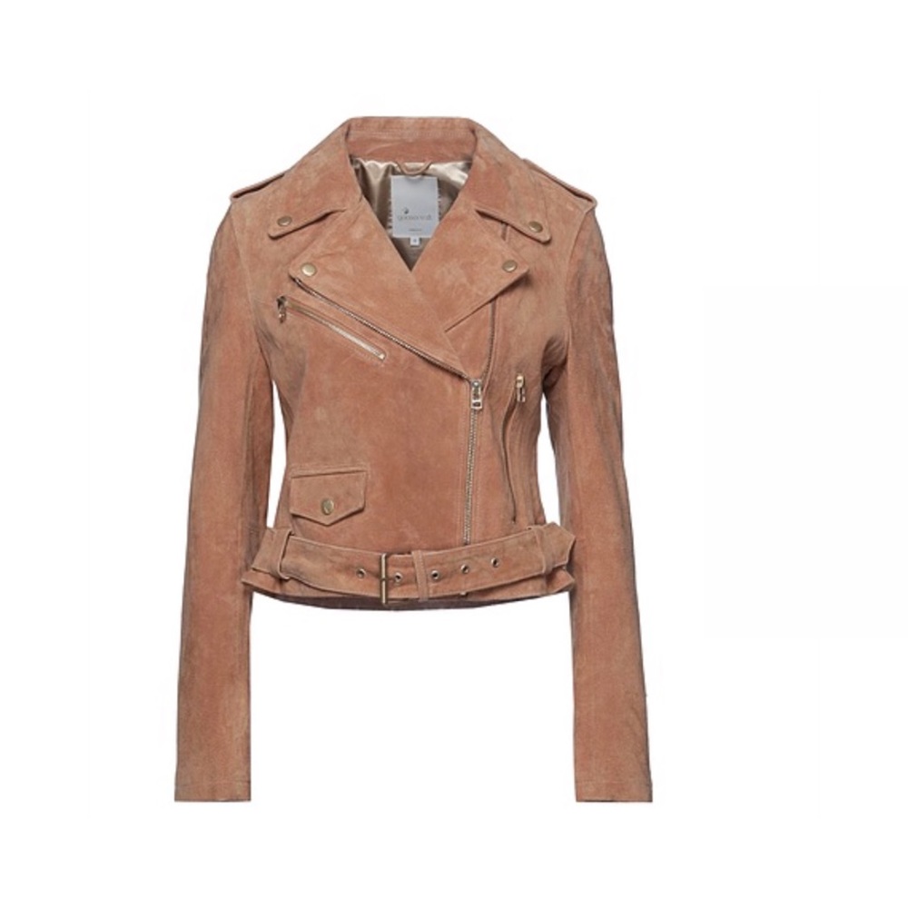 NEW blush rose gold REAL leather suede biker jacket ~ Slim fit Size M/L